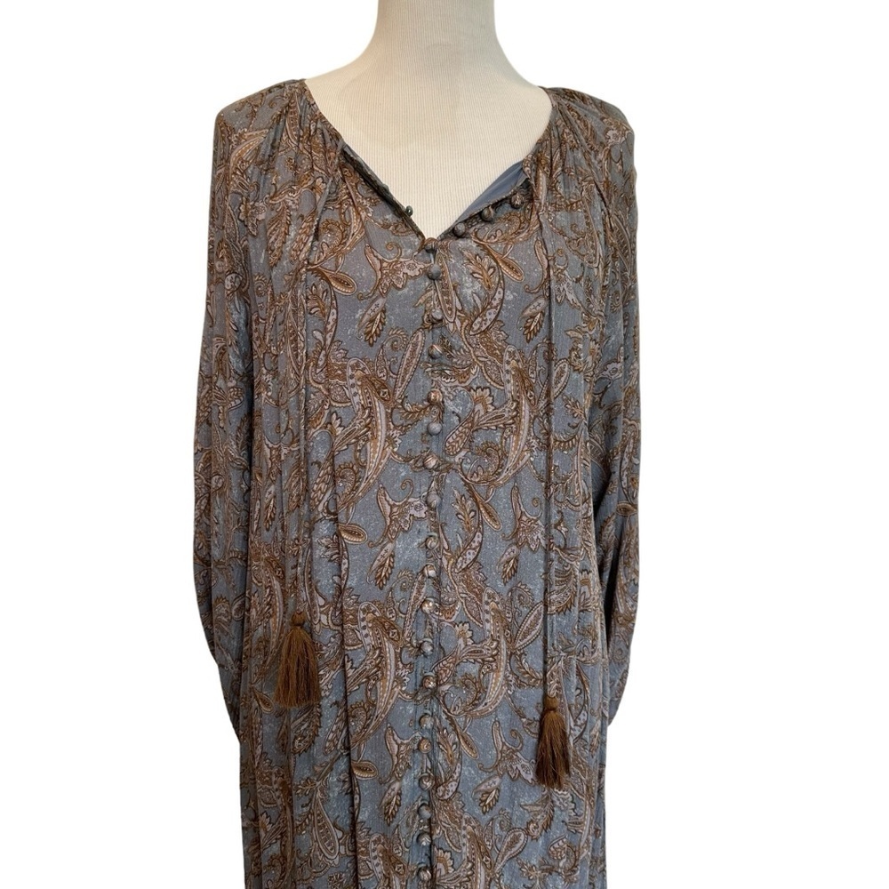Western paisley dress forum midi button front long sleeve dress. - Picture 4 of 16